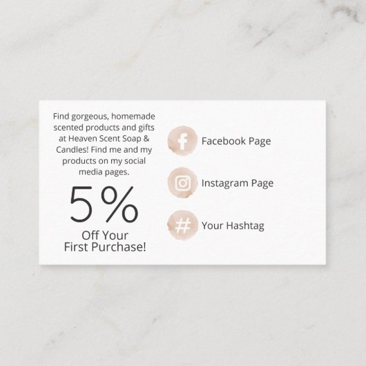 Roze Waterverf Witte roze zeep en kaars Visitekaartje (Achterkant)