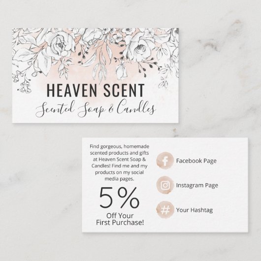 Roze Waterverf Witte roze zeep en kaars Visitekaartje (Voorkant / Achterkant)