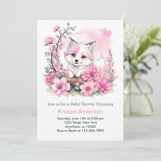 Roze Waterverf Wolf Bliss Meisje Baby shower Kaart (Staand voorkant)