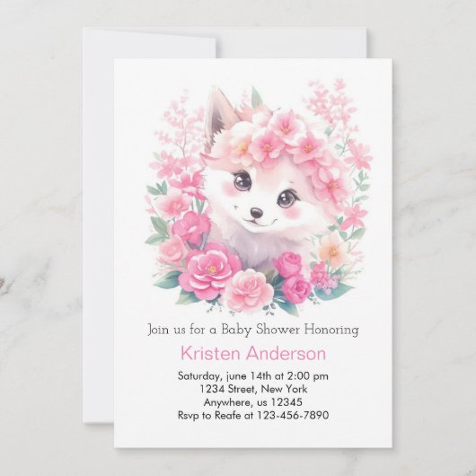 Roze Waterverf Wolf Magic Girl Baby shower Kaart (Voorkant)