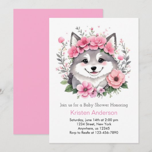 Roze Waterverf Wolf Whispers Meisje Baby shower Kaart (Voorkant / Achterkant)