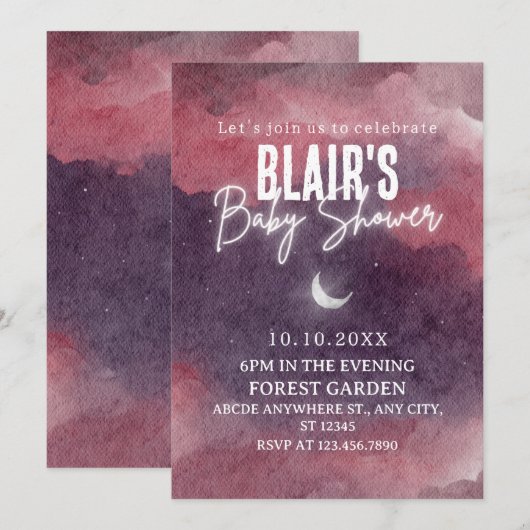 Roze Waterverf wolk sky art baby shower, Kaart (Voorkant / Achterkant)