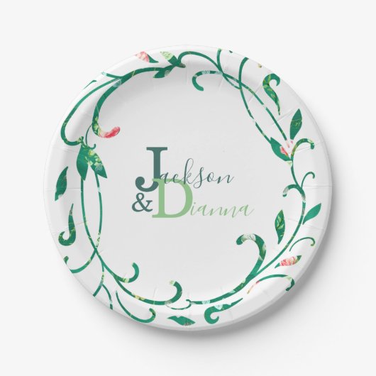 Roze Waterverf Wreath Papieren Bordje (Voorkant)