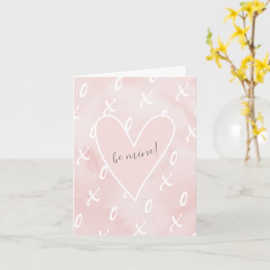 Roze Waterverf X en O Valentijnsdag Card Kaart (Gele Bloem)