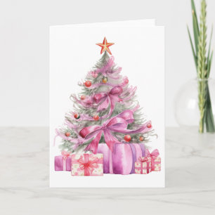 Roze Waterverf Xmas Tree Kaart