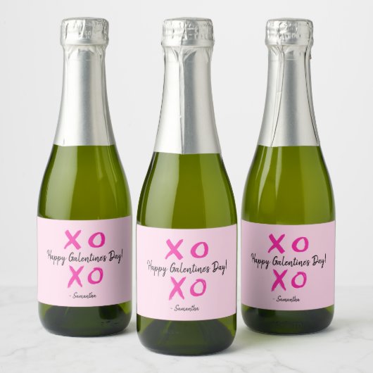Roze waterverf XOXO Happy Galentine's dag op maat Sparkling Wijnetiket (Flessen)