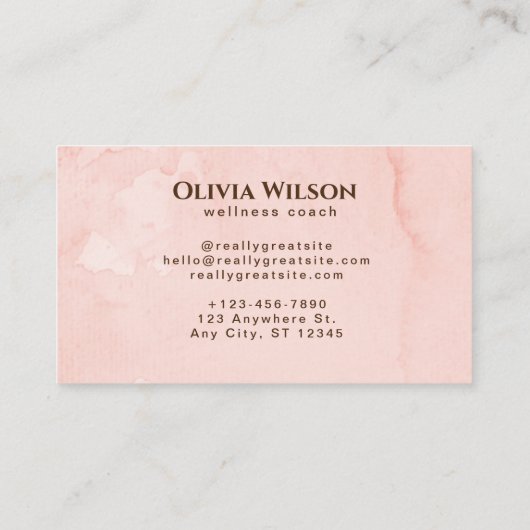 Roze Waterverf Yoga Wellness Coach Visitekaartje (Achterkant)
