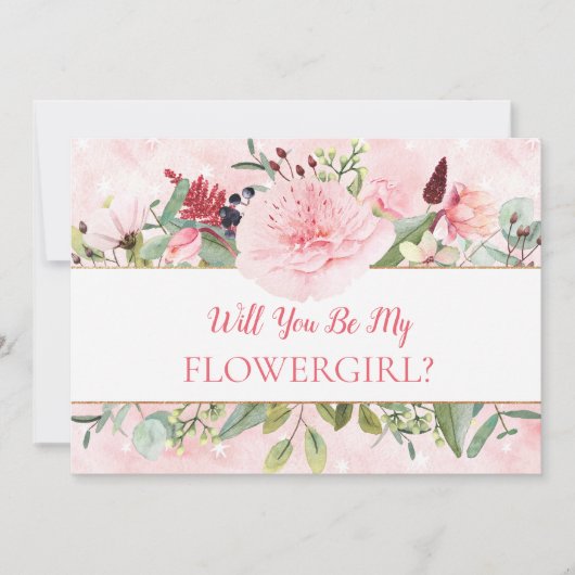 Roze Waterverf zal je mijn Bloemenmeisje zijn Kaart (Voorkant)