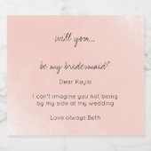 Roze Waterverf zal je mijn bruidsmeisje Gin Likeurfles Etiket (Enkel label)