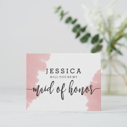 Roze Waterverf zal je mijn bruidsmeisje zijn Kaart (Staand voorkant)