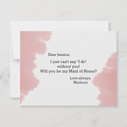 Roze Waterverf zal je mijn bruidsmeisje zijn Kaart (Achterkant)
