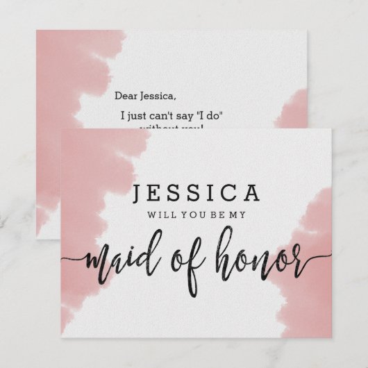Roze Waterverf zal je mijn bruidsmeisje zijn Kaart (Voorkant / Achterkant)