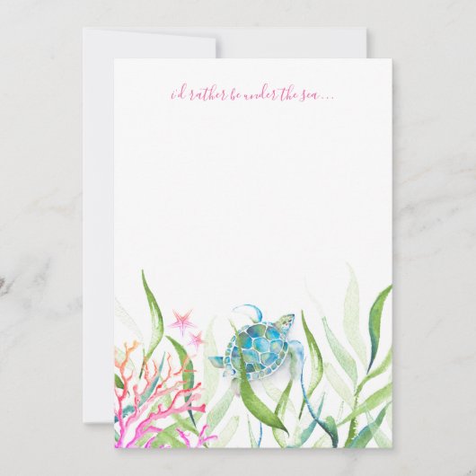 Roze Waterverf Zee Turtle Note Card Notitiekaartje (Voorkant)