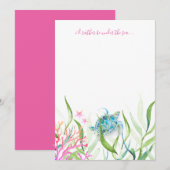 Roze Waterverf Zee Turtle Note Card Notitiekaartje (Voorkant / Achterkant)