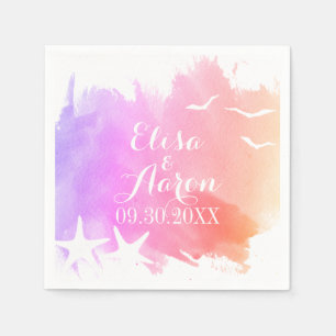 Roze waterverf, zeemansstrand bruiloft servet