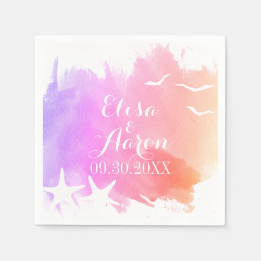 Roze waterverf, zeemansstrand bruiloft servet (Voorkant)