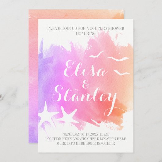 Roze waterverf, zeemuizen bruiloft douches kaart (Voorkant / Achterkant)