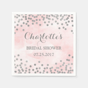 Roze Waterverf Zilver Confetti Vrijgezellenfeest Servet