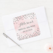 Roze Waterverf Zilver Confetti Vrijgezellenfeest Vierkante Sticker (Envelop)