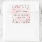 Roze Waterverf Zilver Confetti Vrijgezellenfeest Vierkante Sticker (Tas)