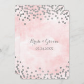 Roze Waterverf Zilveren Confetti Wedding Invites Kaart (Voorkant / Achterkant)