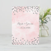 Roze Waterverf Zilveren Confetti Wedding Invites Kaart (Staand voorkant)