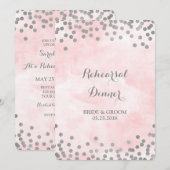 Roze Waterverf Zilveren Stippen Rehearings Dinner  Kaart (Voorkant / Achterkant)