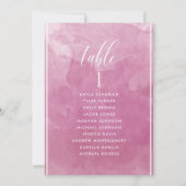 Roze Waterverf Zitplattegrond Kaart met Gast Naam (Achterkant)