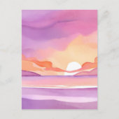 Roze Waterverf zonsondergang | Prachtige oceaanluc Briefkaart (Voorkant)