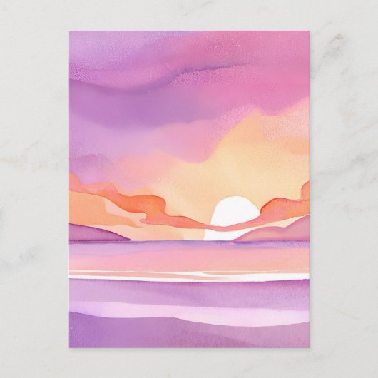 Roze Waterverf zonsondergang | Prachtige oceaanluc Briefkaart (Voorkant)