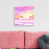 Roze Waterverf zonsondergang | Prachtige oceaanluc Canvas Afdruk (Insitu (Woonkamer))