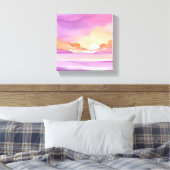 Roze Waterverf zonsondergang | Prachtige oceaanluc Canvas Afdruk (Insitu (Slaapkamer))