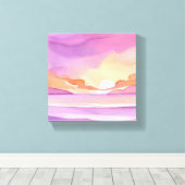 Roze Waterverf zonsondergang | Prachtige oceaanluc Canvas Afdruk (Insitu (Houten vloer))