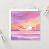 Roze Waterverf zonsondergang | Prachtige oceaanluc Kaart (Voorkant / Achterkant in situ)