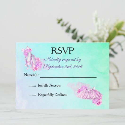 Roze waterverfballetjes en tutu RSVP Kaart (Staand voorkant)
