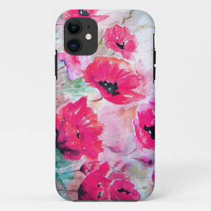 Roze waterverfPapavers iPhone 11 Hoesje
