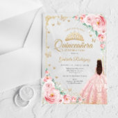 Roze Waterverfrozen Goud Quinceanera Acryl Uitnodigingen