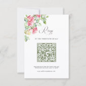 Roze Waterverfrozen QR Code Trouwdag RSVP Kaartje (Voorkant)
