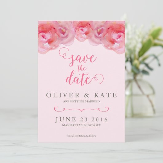 Roze waterverfrozen Save the Date Kaart (Staand voorkant)