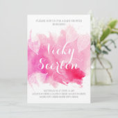 Roze waterverfspat, bladeren moderne baby shower kaart (Staand voorkant)