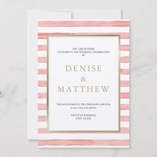 Roze waterverfstrepen en gouden letters kaart (Voorkant)