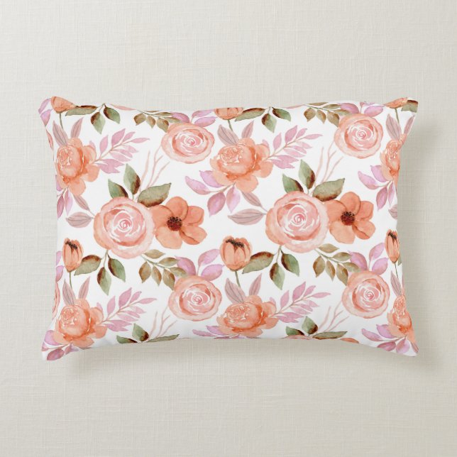 Roze waterverven bloemen accent kussen (Voorkant)