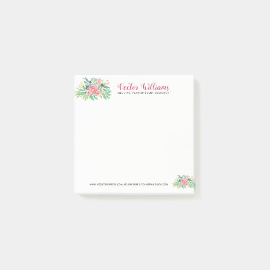 Roze Waterverven Bloemen Boeket Post-it® Notes (Voorkant)
