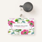 Roze Waterverven Flowers Patroon Badge (Voorkant met intrekbare)