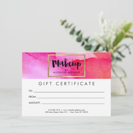 Roze Waterverven maken cadeaubon (Staand voorkant)