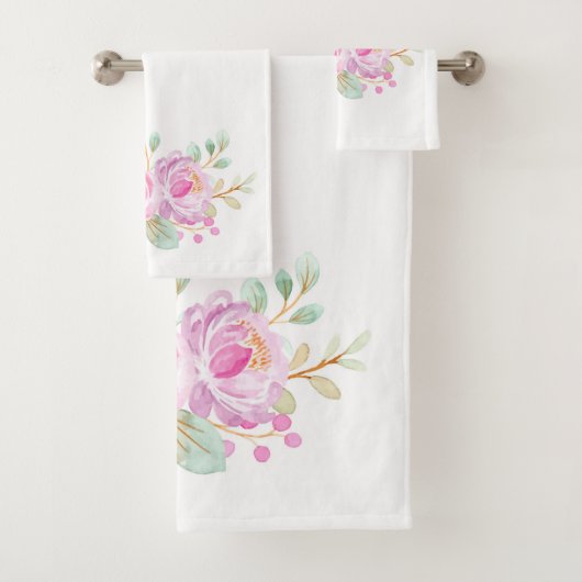 Roze Waterverven op witte doekset Bad Handdoek (Insitu)
