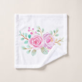 Roze Waterverven op witte doekset Bad Handdoek (Wasdoekje)