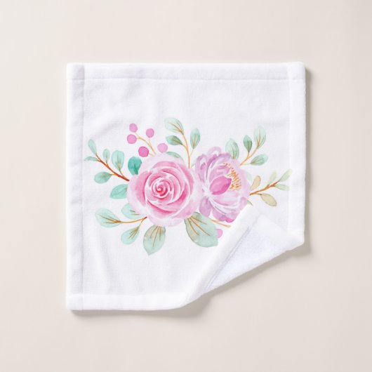 Roze Waterverven op witte doekset Bad Handdoek (Wasdoekje)