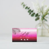 Roze Waterverven Palm Leaves Diamonds en Monogram Visitekaartje (Staand voorkant)