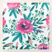 Roze Waterverven Rozen Glazen Onderzetter (Voorkant)